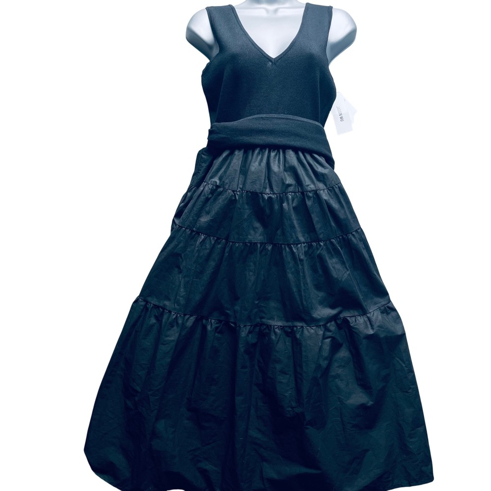 Jason Wu Women Maxi Dress Black Knit‎ Poplin Tiered Small Minimalist Elegant